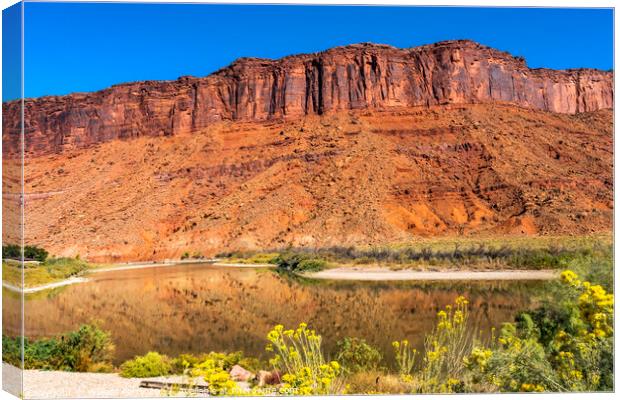 Colorado River Red Rock Canyon Reflection Moab Utah  Canvas Print by William Perry