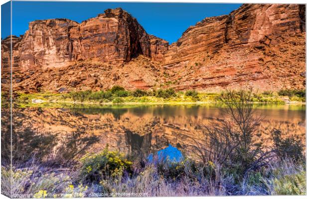 Colorado River Rock Canyon Reflection Moab Utah  Canvas Print by William Perry