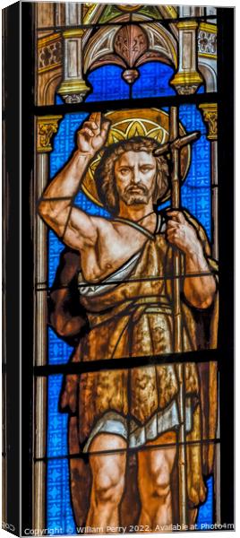 John Baptist Stained Glass  Saint Perpetue Church Nimes Gard France Canvas Print by William Perry