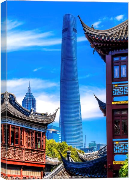 Shanghai China Old and New Shanghai Tower and Yuyuan Garden Canvas Print by William Perry