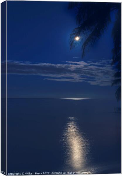 Moon Night Reflection Blue Water Moorea Tahiti Canvas Print by William Perry