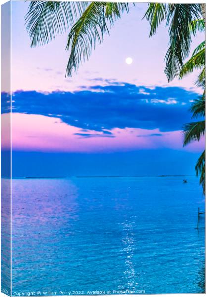 Sunset Evening Moon Reflection Blue Water Moorea Tahiti Canvas Print by William Perry