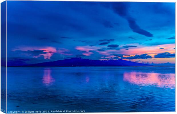 Colorful Sunset Tahiti Island Blue Water Moorea Canvas Print by William Perry