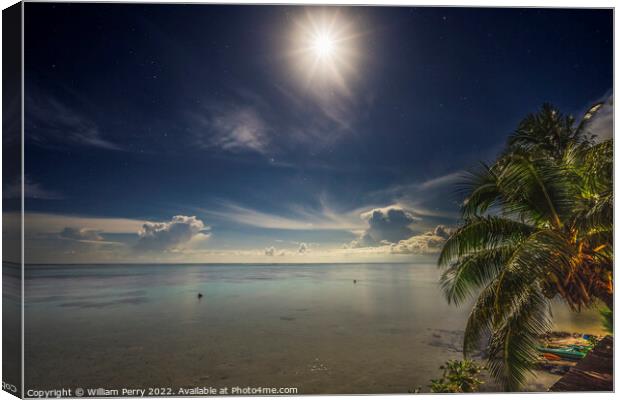 Moon Stars Clouds Night Blue Water Moorea Tahiti Canvas Print by William Perry