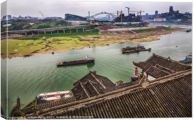 River Boats Buildings Jialing River Chongqing Sichuan China Canvas Print by William Perry