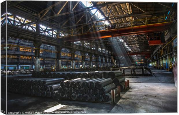 Light Shafts Inside Dark Metals Factory Gansu Province China Canvas Print by William Perry