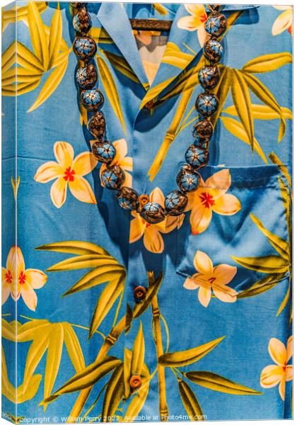 Hawaiian Shirt Kukui Beads Necklace Waikiki Honolulu Hawaii Canvas Print by William Perry