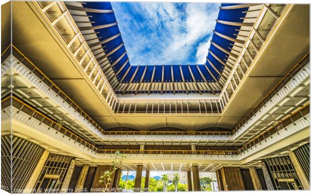 Open Air Atrium State Capitol Building Legislature Honolulu Hawa Canvas Print by William Perry