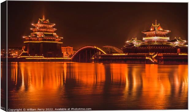 Ancient Temple Night Reflection Jinming Lake Kaifeng China Canvas Print by William Perry