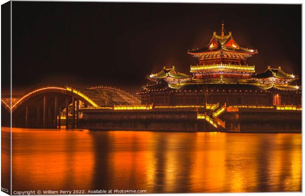 Temple Night Reflection Jinming Lake Kaifeng Henan China Canvas Print by William Perry