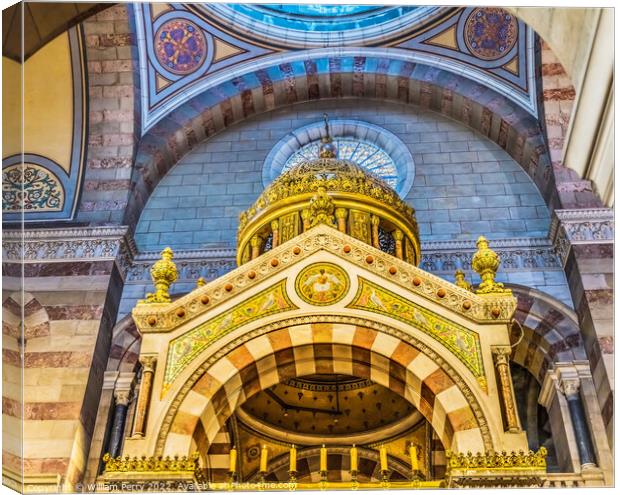 Cathedral Saint Mary Mejor Basilica Golden Dome Altar Marseille  Canvas Print by William Perry