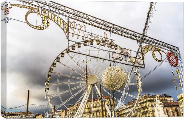 Ferris Wheel Christmas Decorations Marseille France Canvas Print by William Perry
