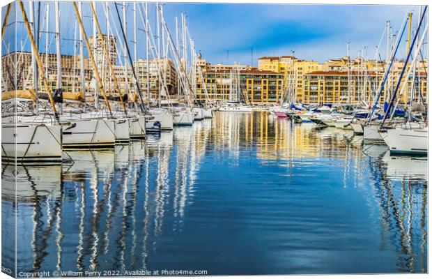 Yachts Boats Waterfront Reflection Marseille France Canvas Print by William Perry