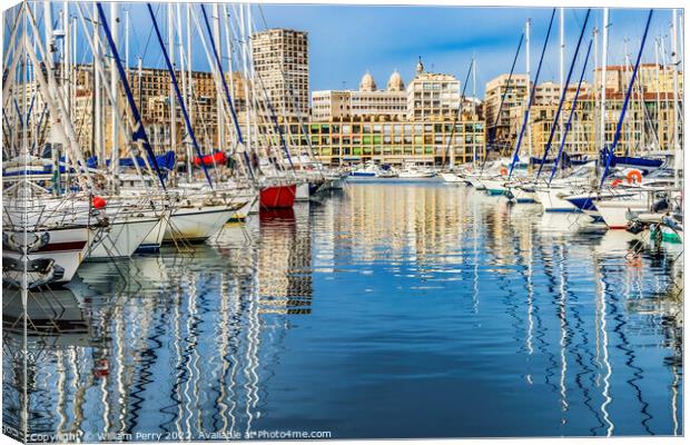 Yachts Boats Waterfront Reflection Marseille France Canvas Print by William Perry