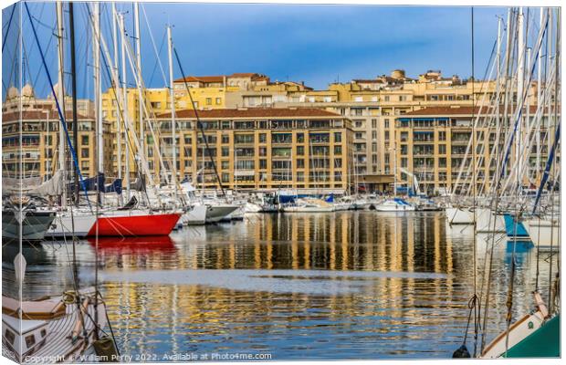 Yachts Boats Waterfront Reflection Marseille France Canvas Print by William Perry