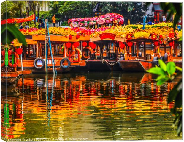 Flower Boats Lychee Bay Luwan Guangzhou Guangdong Province China Canvas Print by William Perry