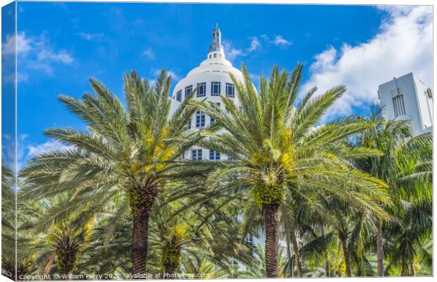 Palm Trees Art Deco Buildings Miami Beach Florida Canvas Print by William Perry