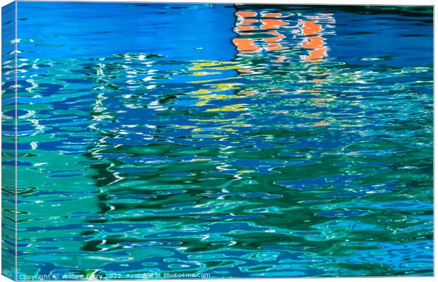 Green Blue Orange Water Reflection Abstract Channel Marina Miami Canvas Print by William Perry