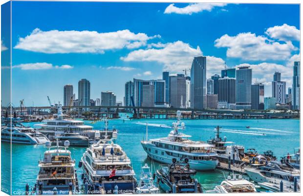 Channel Bridges Marina Yachts Downtown Miami Florida Canvas Print by William Perry