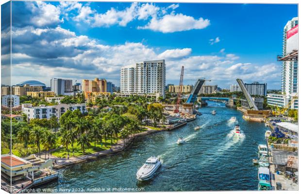 Open Brickell Avenue Bridge River Buildings Downtown Miami Flori Canvas Print by William Perry