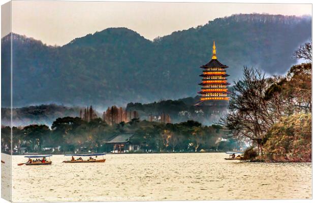 Old Chinese Leifeng Pagoda West Lake Hangzhou Zhejiang China Canvas Print by William Perry