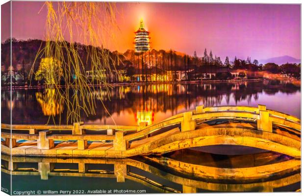 Leifeng Pagoda Bridge West Lake Reflection Hangzhou China Canvas Print by William Perry