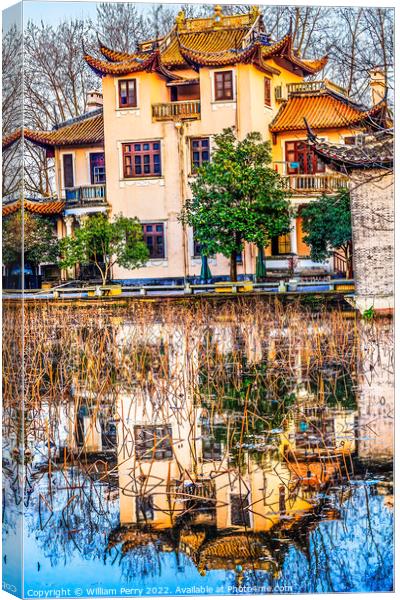 Old Chinese House West Lake Reflection Hangzhou Zhejiang China Canvas Print by William Perry