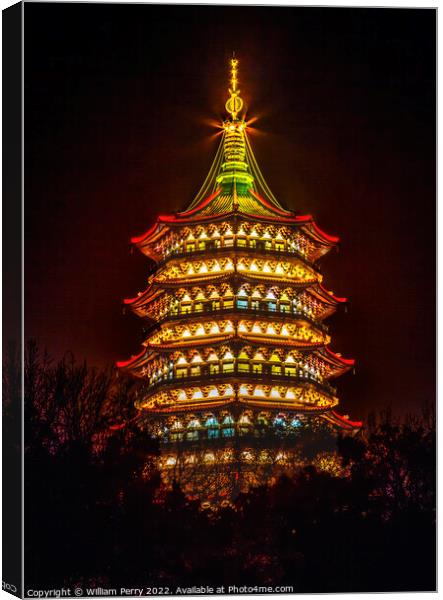 Ancient Lei Feng Pagoda Night West Lake Hangzhou Zhejiang China Canvas Print by William Perry