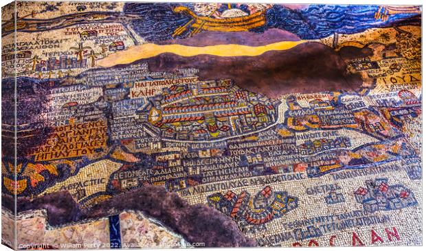 Ancient Map Jerusalem Mosaic Saint George Church Madaba Jordan Canvas Print by William Perry
