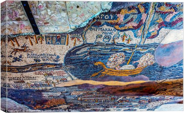 Ancient Map Mosaic Saint George Church Madaba Jordan Canvas Print by William Perry