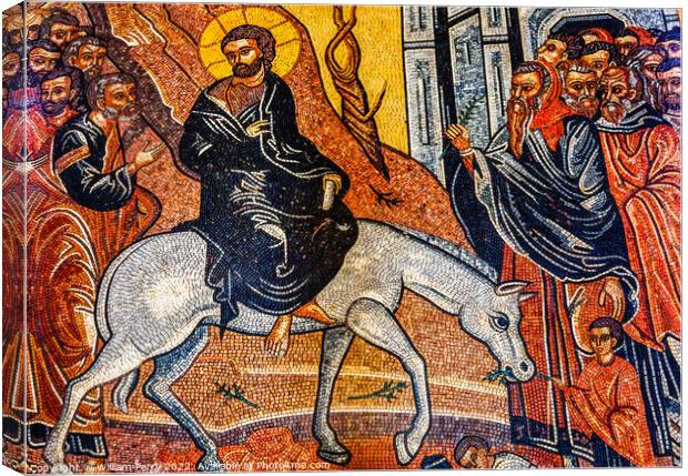 Jesus Christ Palm Sunday Mosaic St George Church Madaba Jordan Canvas Print by William Perry