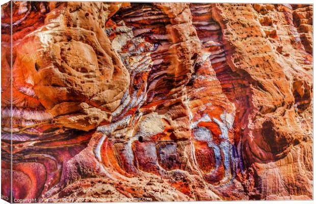 Red Rock Abstract Near Royal Tombs Petra Jordan Canvas Print by William Perry