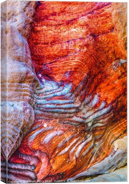 Red Blue Rock Abstract Near Royal Tombs Petra Jordan Canvas Print by William Perry