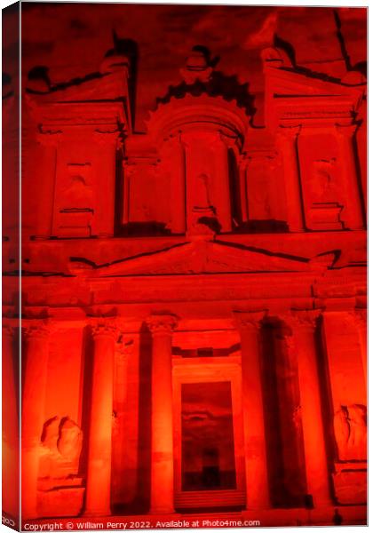 Red Treasury Illuminated Night Petra Jordan  Canvas Print by William Perry