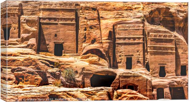 Rock Tombs Street of Facades Petra Jordan  Canvas Print by William Perry