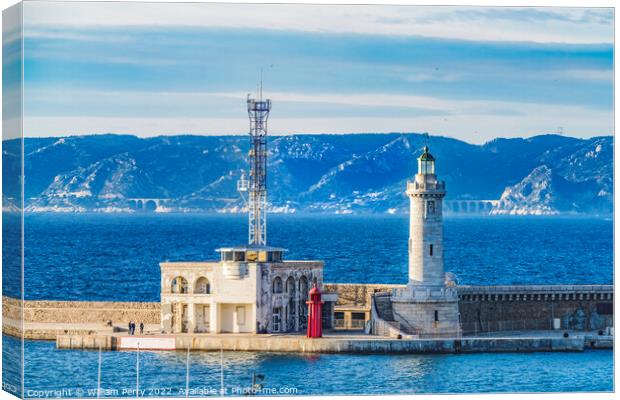 Harbor Lighthouse Buildings Marseille France Canvas Print by William Perry
