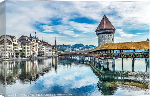 Chapel Wooden Covered Bridge Inner Harbor Lucerne Switzerland Canvas Print by William Perry