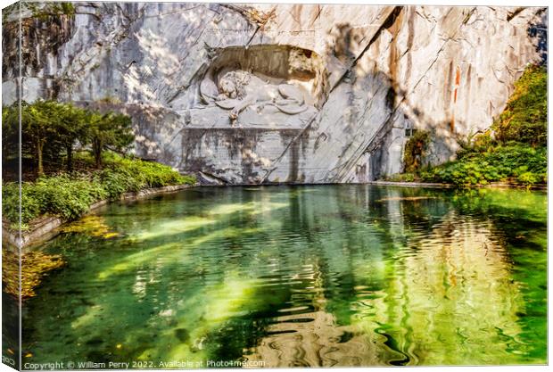 Dying Lion Rock Reflief Monument Reflection Lucerne Switzerland Canvas Print by William Perry