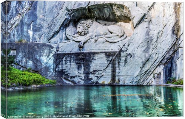 Dying Lion Rock Reflief Monument Reflection Lucerne Switzerland Canvas Print by William Perry