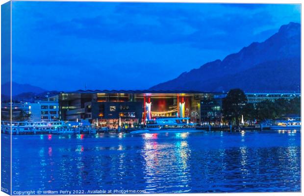 Harbor Lights Lake Mount Pilatus Yachts Lucerne Switzerland Canvas Print by William Perry