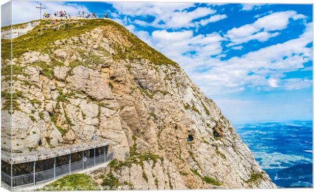 Dragon Trail Cross Rock Cliff Mount Pilatus Lucerne Switzerland Canvas Print by William Perry