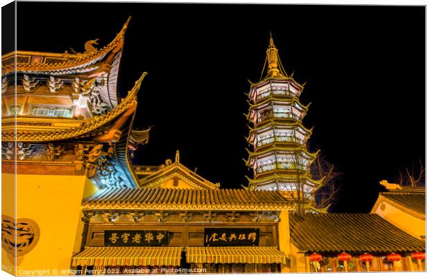Buddhist Nanchang Temple Pagoda Night Stars Wuxi Jiangsu China Canvas Print by William Perry
