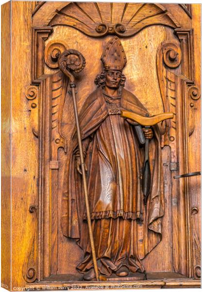 Wooden Saint Leodegar Statue Church Lucerne Switzerland Canvas Print by William Perry
