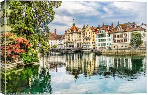 Bridge Inner Harbor Buildings Reflection Lucerne Switzerland Canvas Print by William Perry