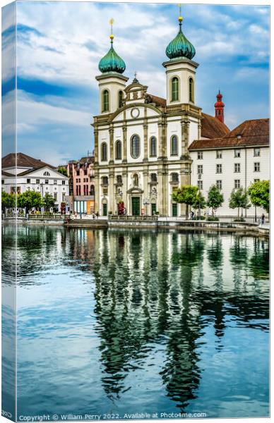 Jesuit Church Inner Harbor Reflection Lucerne Switzerland Canvas Print by William Perry