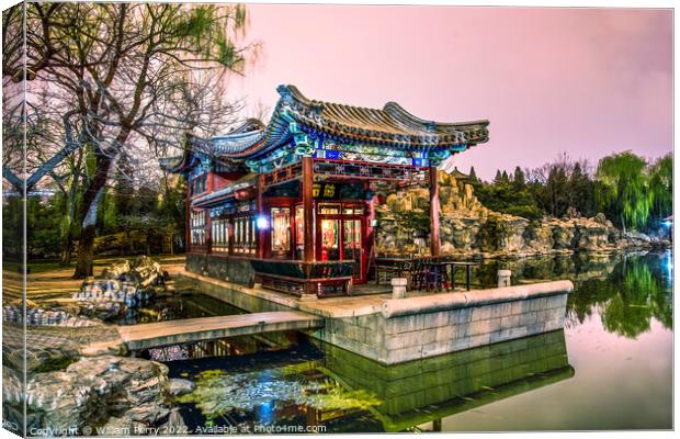 Stone Boat Temple of Sun Night Illuminated Beijing China Canvas Print by William Perry