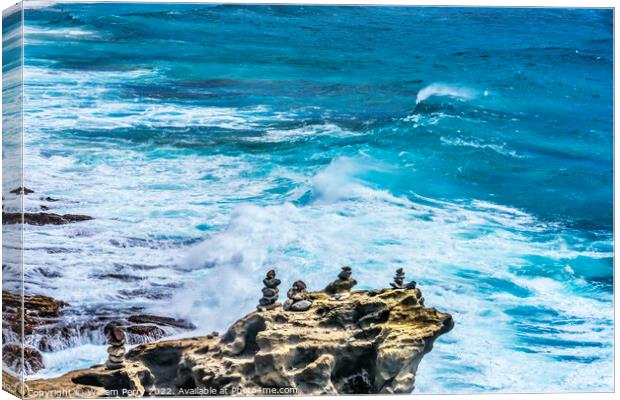 Colorful Cairns Rock Piles Ocean Honolulu Hawaii Canvas Print by William Perry