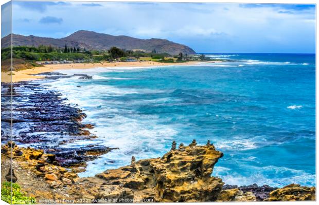 Colorful Cairns Rock Piles Ocean Sandy Beach Honolulu Hawaii Canvas Print by William Perry
