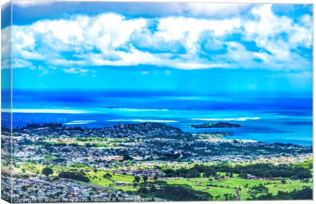 Colorful Kaneohe City Nuuanu Pali Outlook Green Mountains Oahu H Canvas Print by William Perry