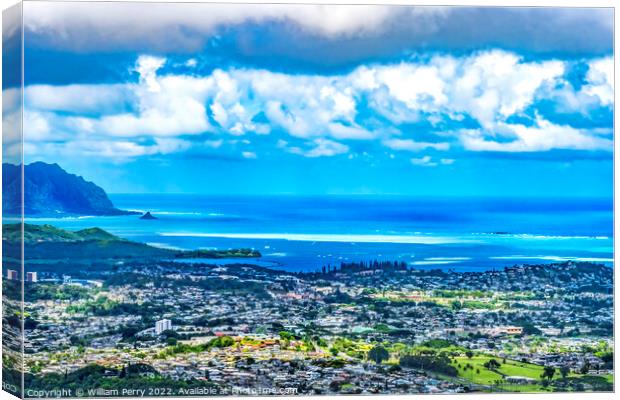 Colorful Kaneohe City Nuuanu Pali Outlook Green Mountains Oahu H Canvas Print by William Perry